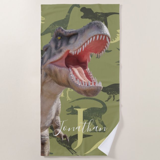 Toalla De Playa Dinosaurios T Rex Patrón Oro Jurásico Mundo (Anverso)