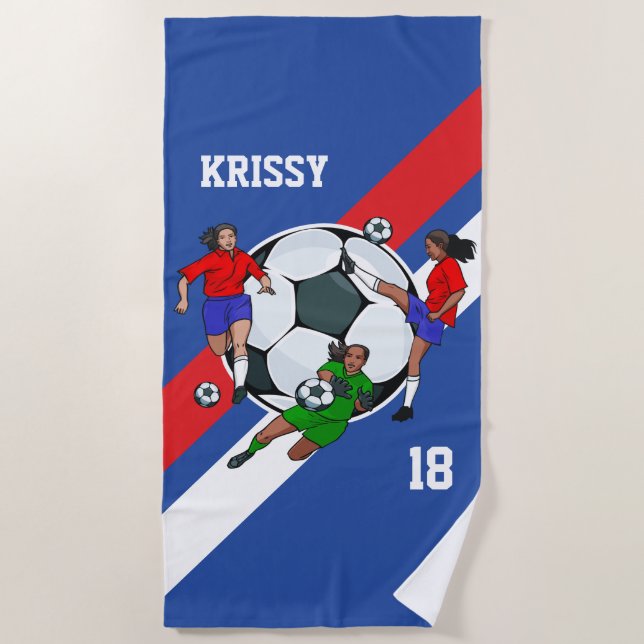 Toalla De Playa Diseñador de fútbol de Chicas personalizados (Anverso)