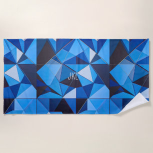 Toalla De Playa DISEÑO abstracto de NEO GEO BLUE TRIANGLES