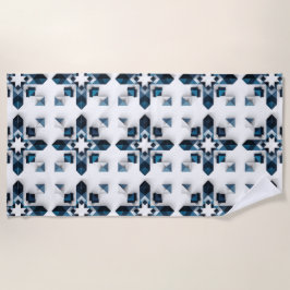 Toalla De Playa Diseño abstracto geométrico en azul y blanco