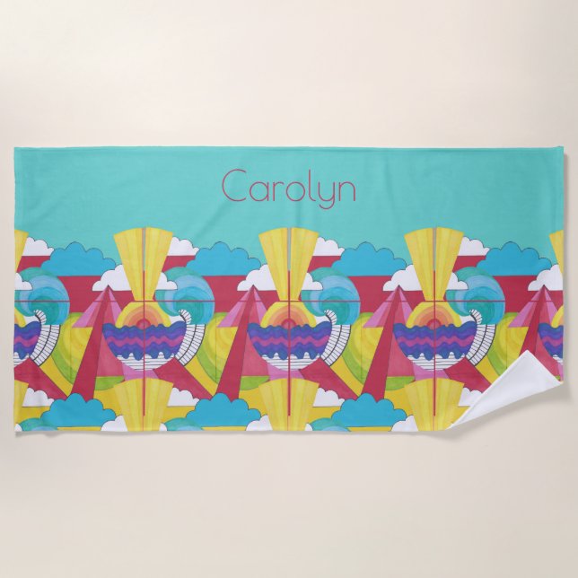 Toalla De Playa Diseño Art Déco, abstracto, tu nombre (Anverso)
