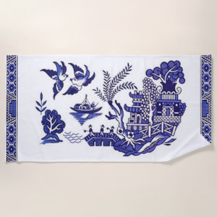 Toalla De Playa Diseño azul azul y blanco del sauce de China