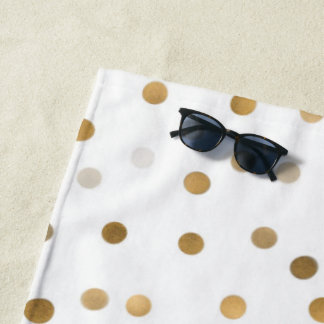 Toalla De Playa Diseño Blanco con Lunares Dorados Femeninos
