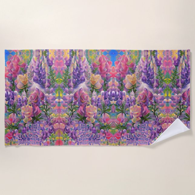 Toalla De Playa diseño colorido y abstracto floral (Anverso)