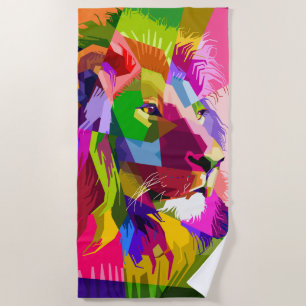 Toalla De Playa Diseño de arte pop prismático colorido de león