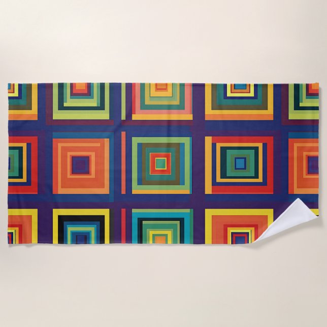 Toalla De Playa Diseño de bloques retro coloridos (Anverso)