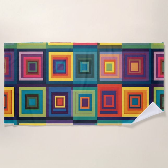 Toalla De Playa Diseño de bloques retro coloridos (Anverso)