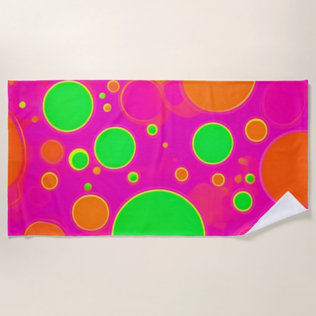 Toalla De Playa Diseño de Círculo Retro Verde y Rosa Neon (Anverso)