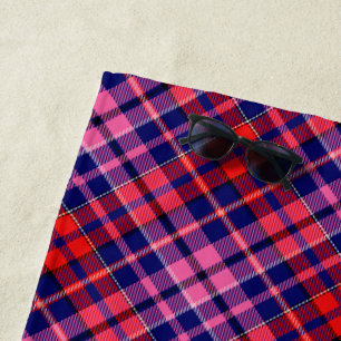Toalla De Playa Diseño de cuadros escoceses azul marino rojo rosa