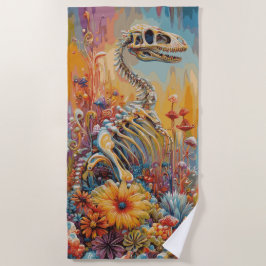 Toalla De Playa Diseño de fantasía floral esqueleto de dinosaurio 