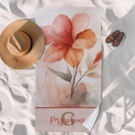 Toalla De Playa Diseño de flores hibiscus con un monograma elegant