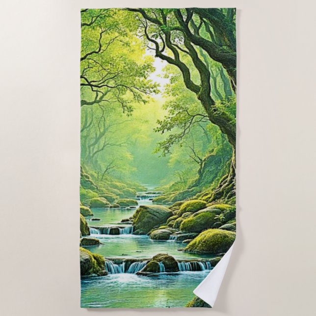 Toalla De Playa Diseño de flujo forestal encantado (Anverso)