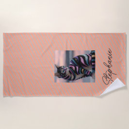 Toalla De Playa Diseño de gato lindo y nombre personalizado