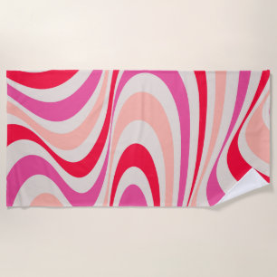 Toalla De Playa Diseño de giro retro rosa, rojo y gris abstracto