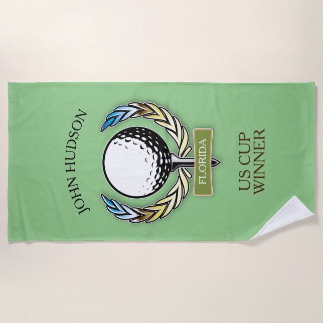 Toalla De Playa Diseño de golf con plantilla de monograma de flor (Anverso)