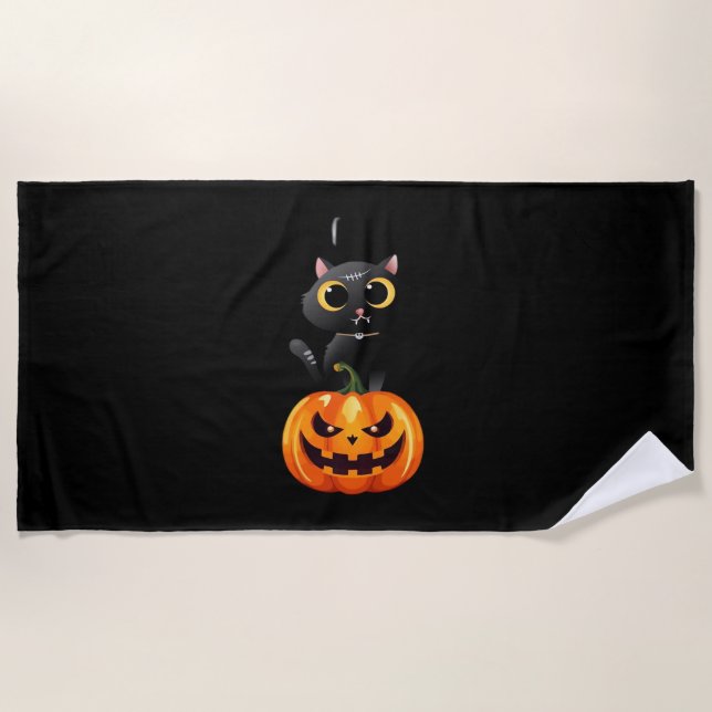 Toalla De Playa Diseño de Halloween para Gatos Negros - Arte espel (Anverso)