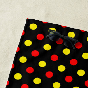 Toalla De Playa Diseño de lunares negros rojos y amarillos 