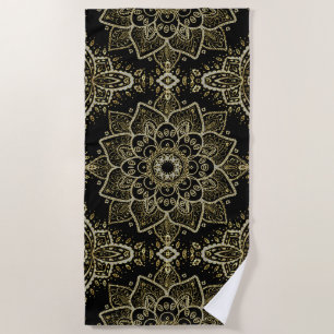 Toalla De Playa Diseño de Mandala para Purpurina negro y dorado
