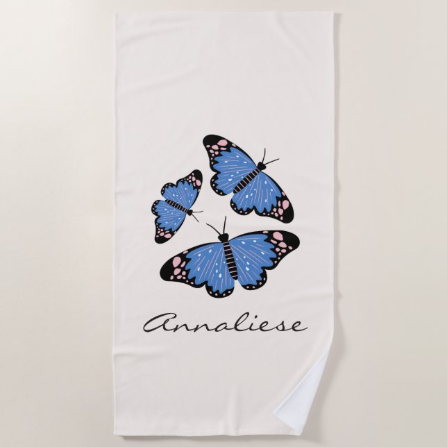 Toalla De Playa Diseño de mariposa azul moderno de moda personaliz (Anverso)