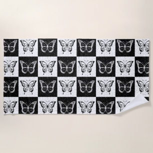 Toalla De Playa Diseño de mariposa negra de cuello blanco