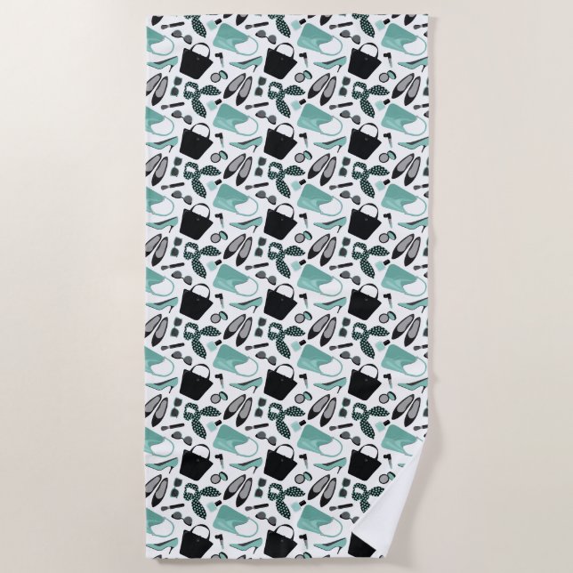 Toalla De Playa Diseño de objetos de agua y niñas negras (Anverso)