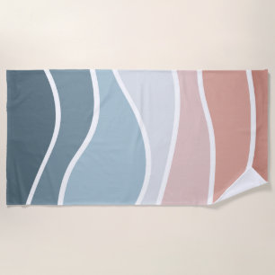 Toalla De Playa Diseño de olas de estilo retro azul y rosa