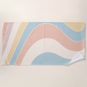 Toalla De Playa Diseño de olas Groovy de estilo retro en tonos pas