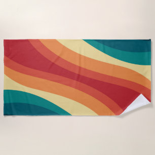 Toalla De Playa Diseño de ondas de estilo retro multicolor