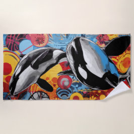 Toalla De Playa Diseño de orca colorido al estilo pop art callejer