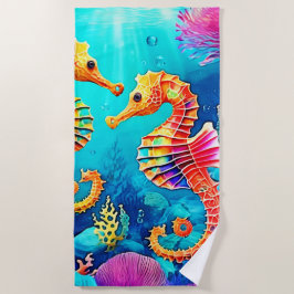 Toalla De Playa Diseño de pares de caballitos de mar coloridos