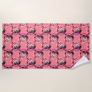 Toalla De Playa Diseño de patrón de animal con cabeza de león rosa