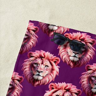 Toalla De Playa Diseño de patrón de animal de cabeza de león rosa 