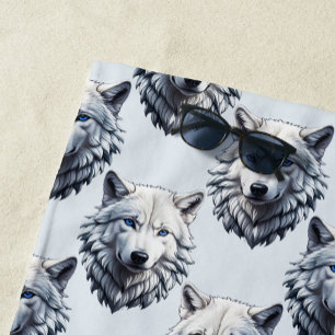 Toalla De Playa Diseño de patrón de cabeza de lobo blanco - Blanco