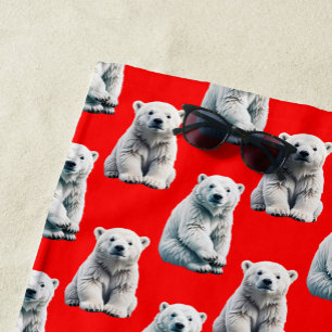 Toalla De Playa Diseño de patrón de oso polar en rojo