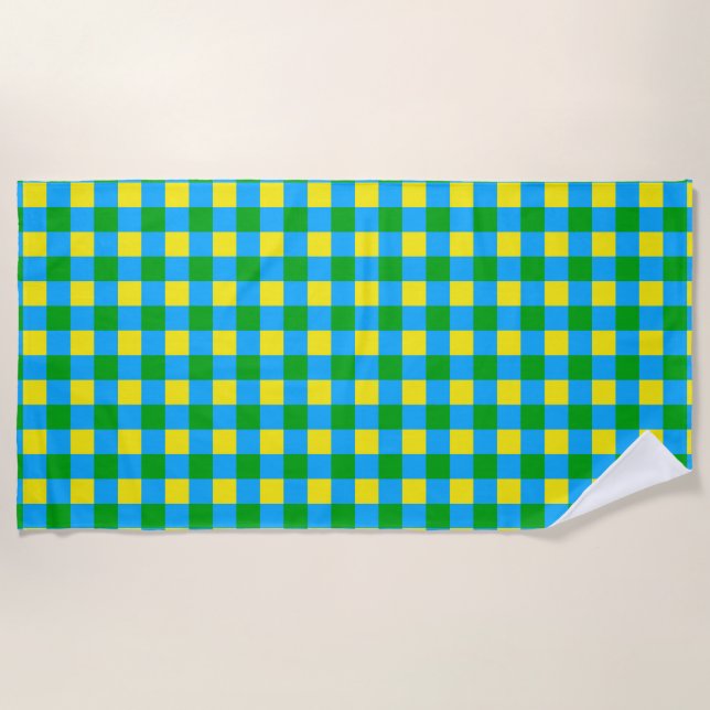 Toalla De Playa Diseño de patrón de placa de cheque amarillo verde (Anverso)