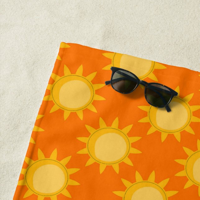 Toalla De Playa Diseño de patrón de sol sobre naranja (In situ)