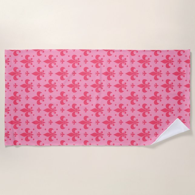 Toalla De Playa Diseño de patrones de flor rosado de lis (Anverso)