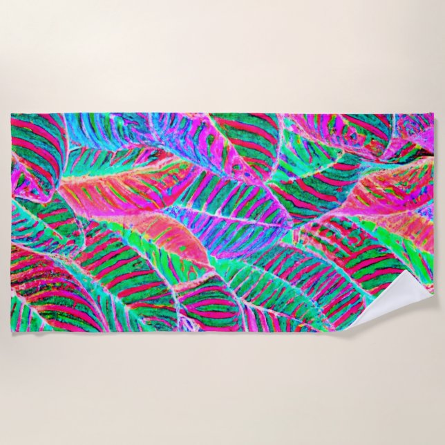 Toalla De Playa Diseño de patrones de hojas vívidas (Anverso)