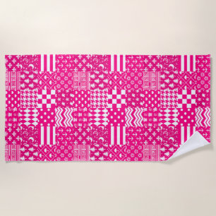 Toalla De Playa Diseño de patrones mixtos de color blanco rosado