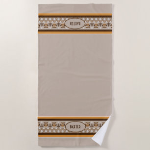 Toalla De Playa Diseño de punto de búho retro Tan Naranja Brown Ma