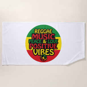 Toalla De Playa Diseño de reggae con citas positivas y bandera de