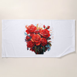 Toalla de Playa - Diseño de Rosas Rojas