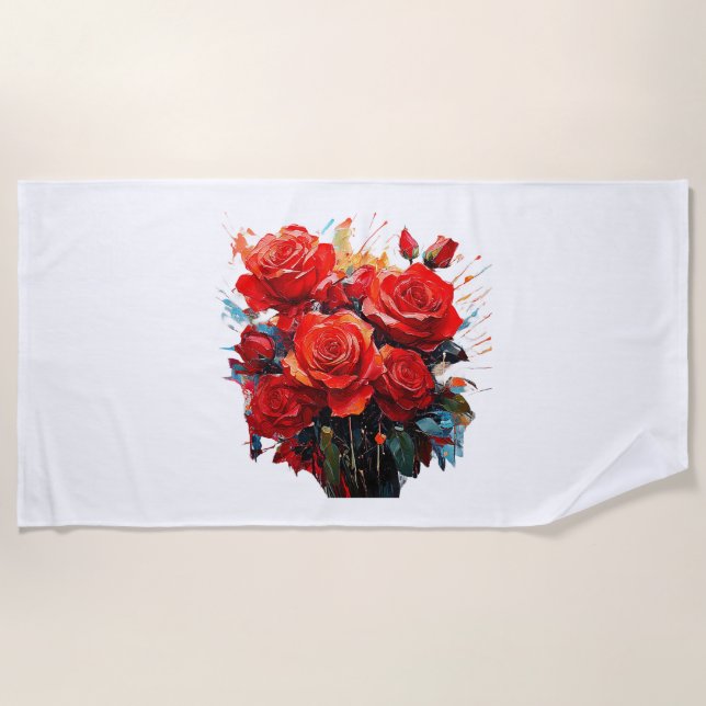 Toalla de Playa - Diseño de Rosas Rojas (Anverso)