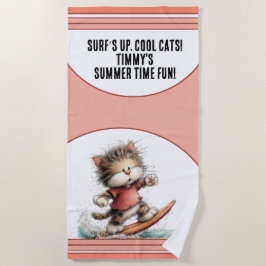 Toalla De Playa Diseño de verano divertido de gato surfista