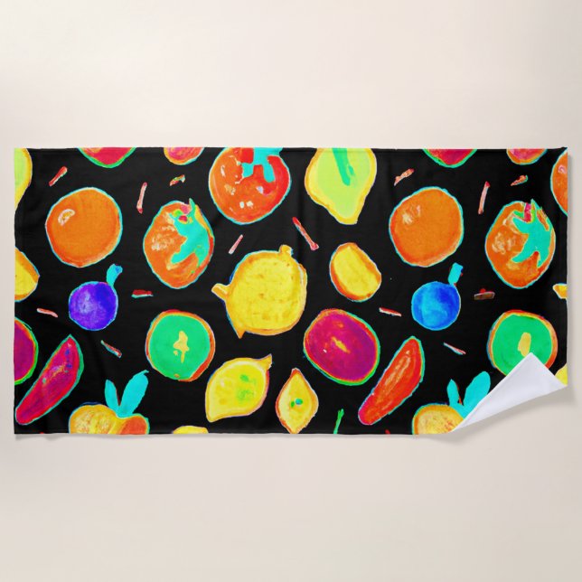 Toalla De Playa Diseño de visiones de neón fructíferas (Anverso)