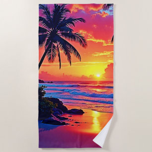 Toalla De Playa Diseño del paraíso tropical del atardecer