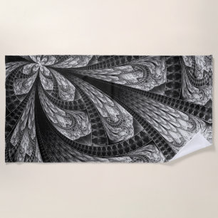 Toalla De Playa Diseño digital de arte fractal plateado elegante