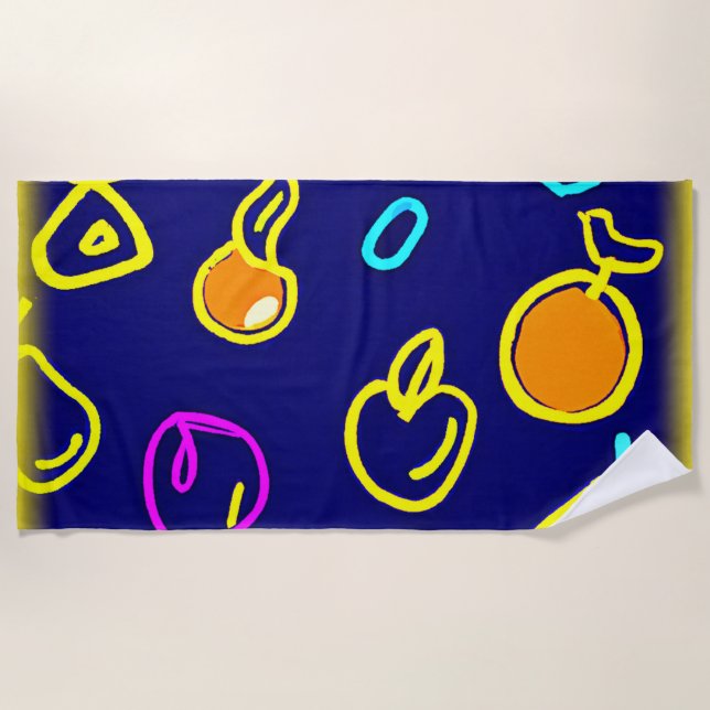 Toalla De Playa Diseño dinámico de patrones de frutas de neón (Anverso)