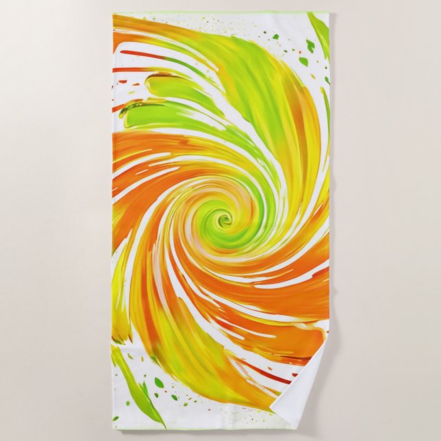 Toalla De Playa Diseño espiral verde y Naranja (Anverso)