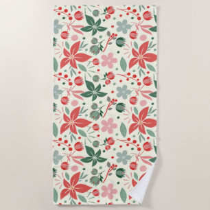 Toalla De Playa Diseño floral brillante con hojas verdes y punto